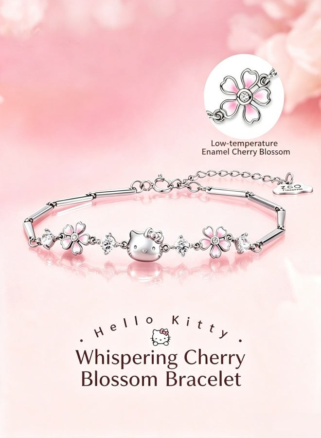 Hello Kitty 2Pcs Hello Kitty Wrist Watch Jewelry Gift Set,Pink Leather Analog Quartz Watch with Matching Hello Kitty Flower Bracelet, Cute Casual Dress Watch for Girls Women Daily Party Birthday Present - Image 5
