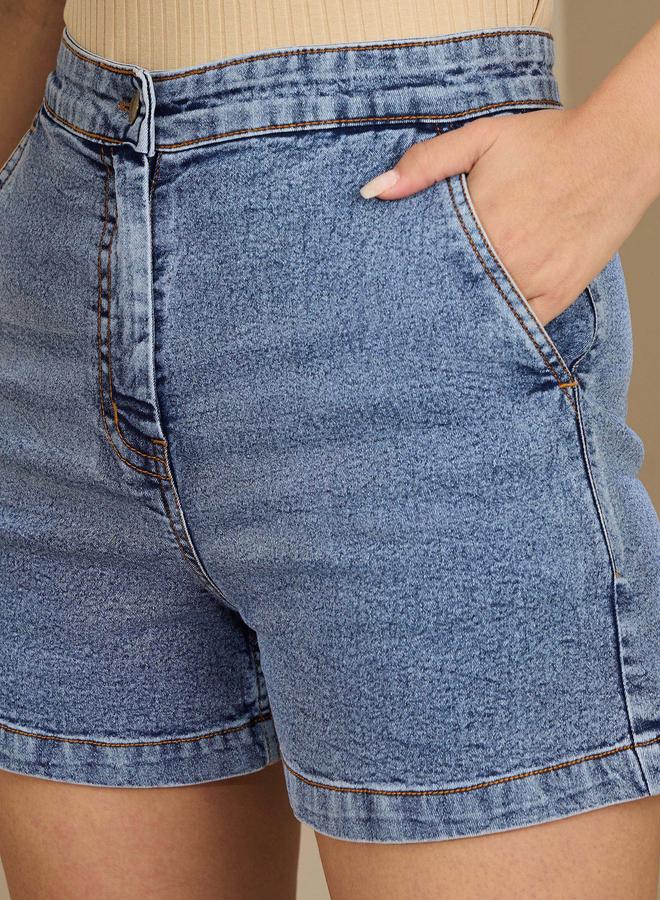 SASSAFRAS Blue Wash Cross Pocket High Rise Shorts - Image 4