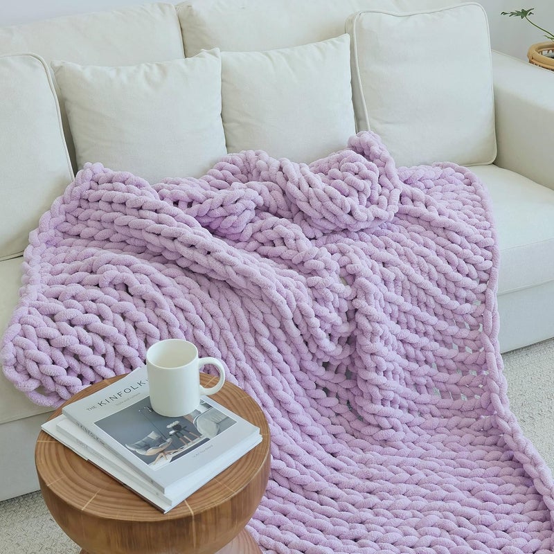 Maetoow Chenille Chunky Knit Blanket Throw (60×80 Inch), Handmade Warm & Cozy Blanket Couch, Bed, Home Decor, Soft Breathable Fleece Banket, Christmas Thick and Giant Yarn Throws, Purple - Image 1