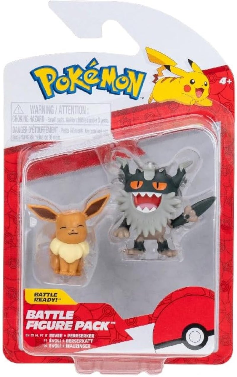 Pokemon Fighting Figure, 2 Pack 5 and 8cm Figure Toy Set Perrserker and Eevee