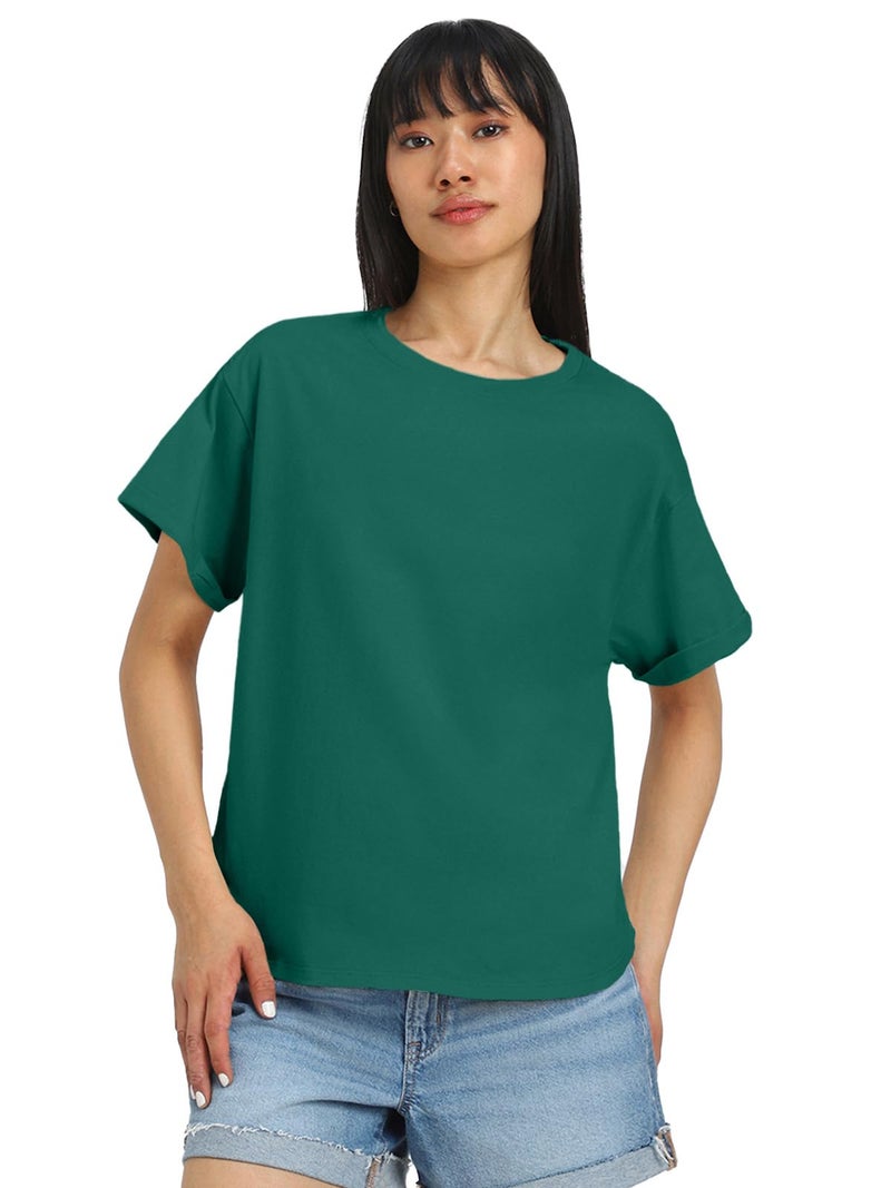 JUNEBERRY® Pure 100% Cotton Oversized Loose Baggy Fit Round Neck with Drop Shoulder Half Sleeves Boyfriend T-Shirt Combo for Women & Girls (PO2_BF_40MR_117GR_L) - Image 5