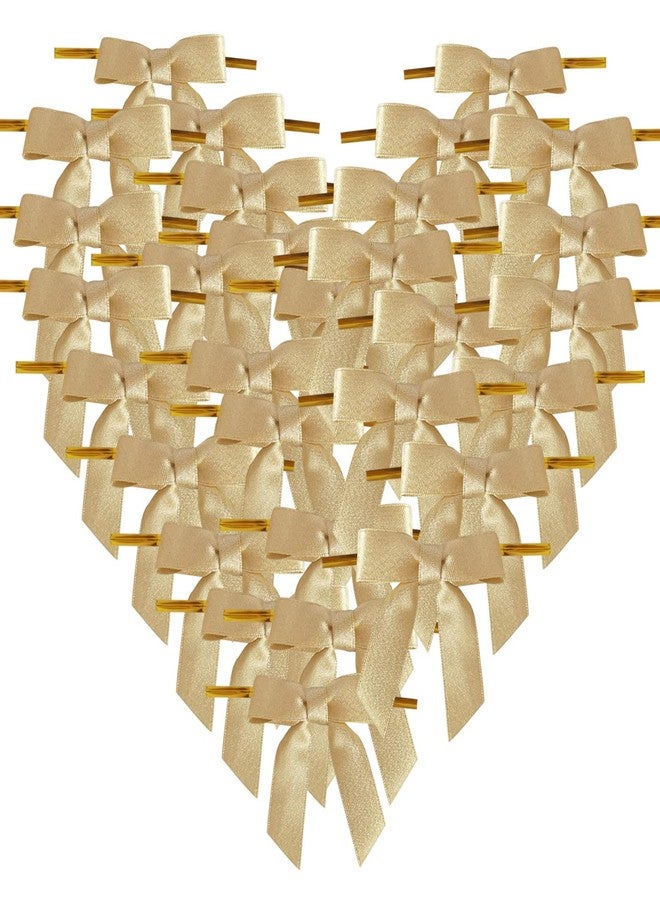 Micomon 50pcs 2-1/2" Gold Satin Ribbon Bows with Twist Ties for Gift Wrapping Packing Christmas Decoration (Gold) - Image 1