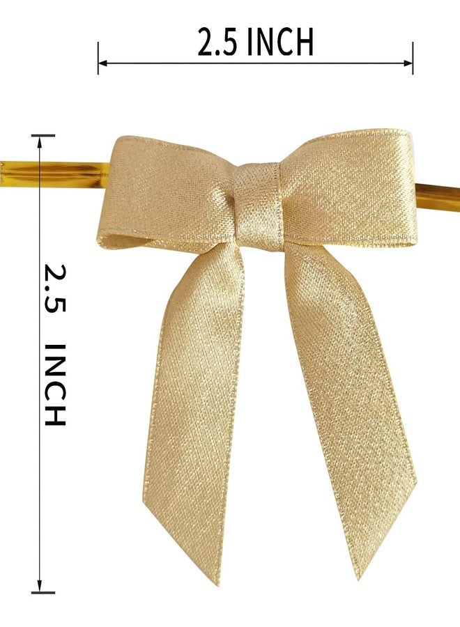 Micomon 50pcs 2-1/2" Gold Satin Ribbon Bows with Twist Ties for Gift Wrapping Packing Christmas Decoration (Gold) - Image 3