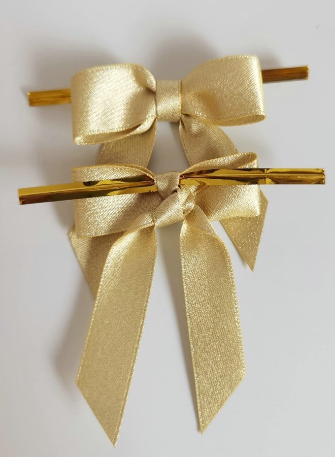 Micomon 50pcs 2-1/2" Gold Satin Ribbon Bows with Twist Ties for Gift Wrapping Packing Christmas Decoration (Gold) - Image 4