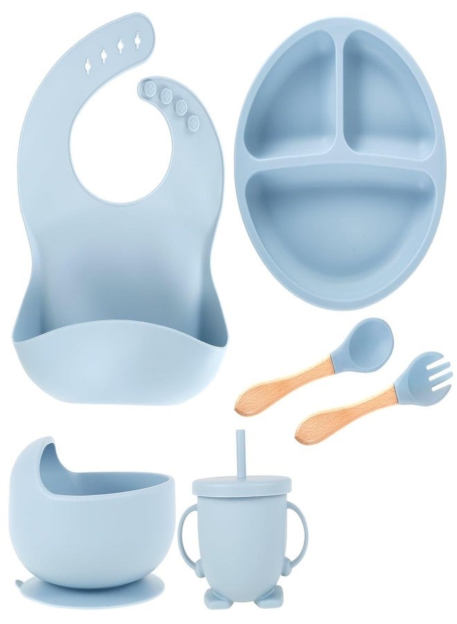 AMIRATE Silicone Baby Feeding Set for Kids BPA-Free Tableware Kit for Babies & Toddlers Self Feeding Kit Blue - Image 1