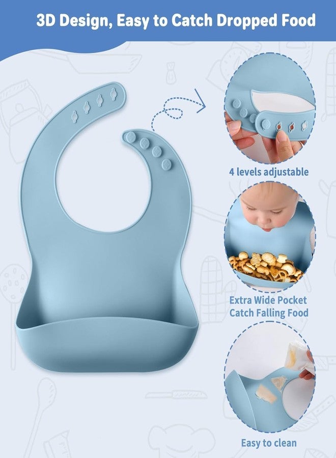 AMIRATE Silicone Baby Feeding Set for Kids BPA-Free Tableware Kit for Babies & Toddlers Self Feeding Kit Blue - Image 4