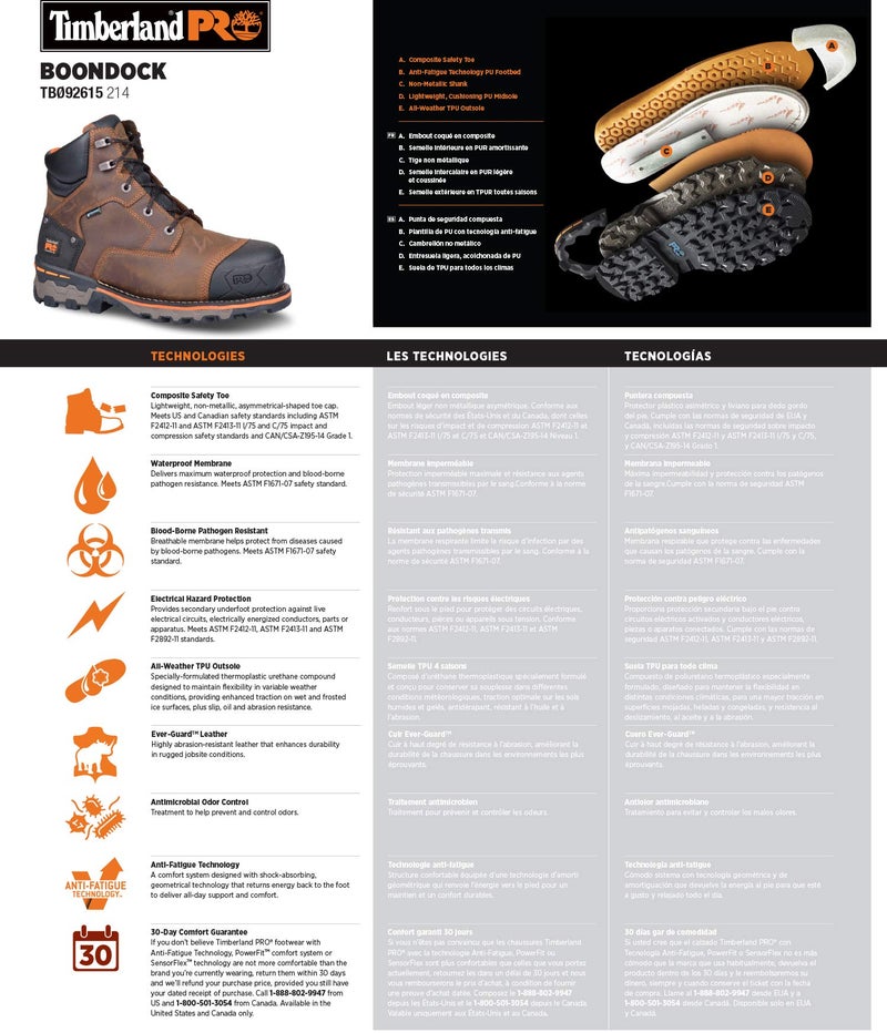 Timberland PRO Men's Boondock 6 Inch Composite Safety Toe Waterproof Industrial Work Boot, Brown, 9 Wide - Image 3