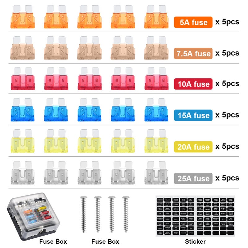 Kohree 6 Way Boat Fuse Block 12V, 12 Volt Marine Fuse Block Waterproof with LED Indicator, Automotive Fuse Box Holder 12V/24V with Negative Bus 30 PCS Fuses Panel for RV, Car, Boat, Marine - Image 4