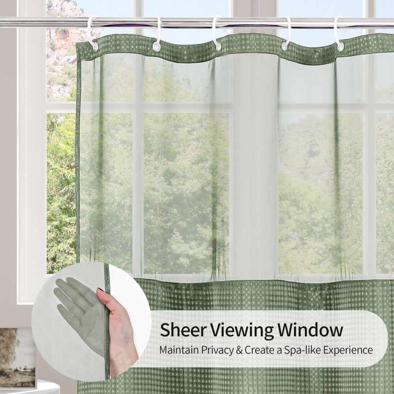 Mitovilla Extra Long 72x84 Startain Startain مع Snap-in Liner Sage Green Waffle XL ثقيلة القماش الستائر دش للدفاع للفنادق الفاخرة الحديثة - Image 3