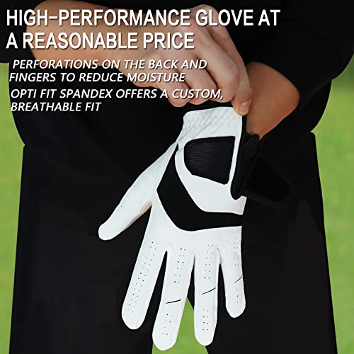 FINGER TEN Golf Gloves Men Left Hand Right Leather 5 Pack Mens Golf Glove for Left Right Handed Golfers All Weather Grip Small Medium ML Large XL (White(Men Gloves), Medium/Large(Worn On Left Hand)) - Image 5