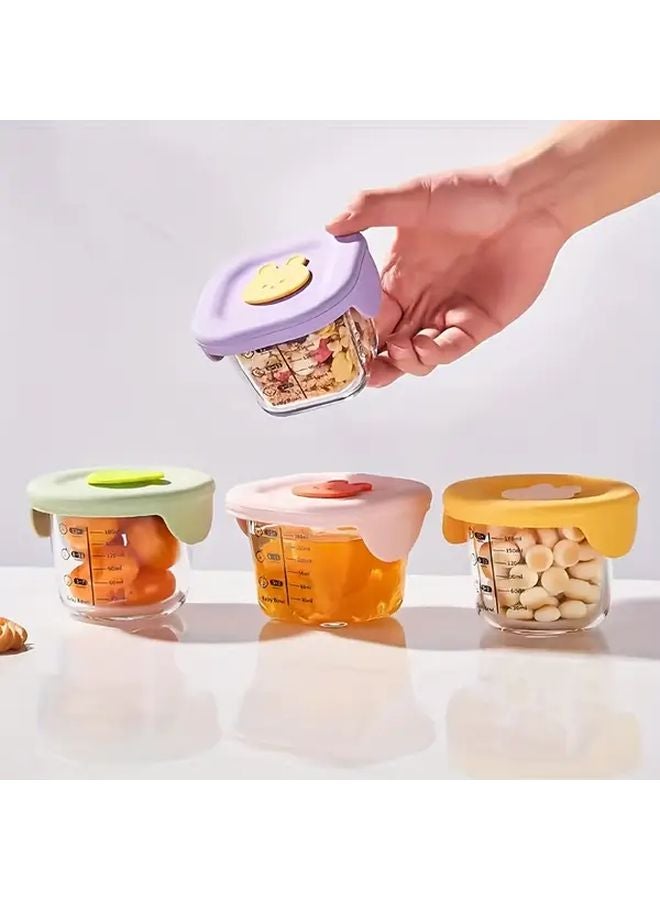Purple and Yellow Glass Food Storage Containers 6oz Round Square Airtight Leak Proof with Measurement Markings - Image 2