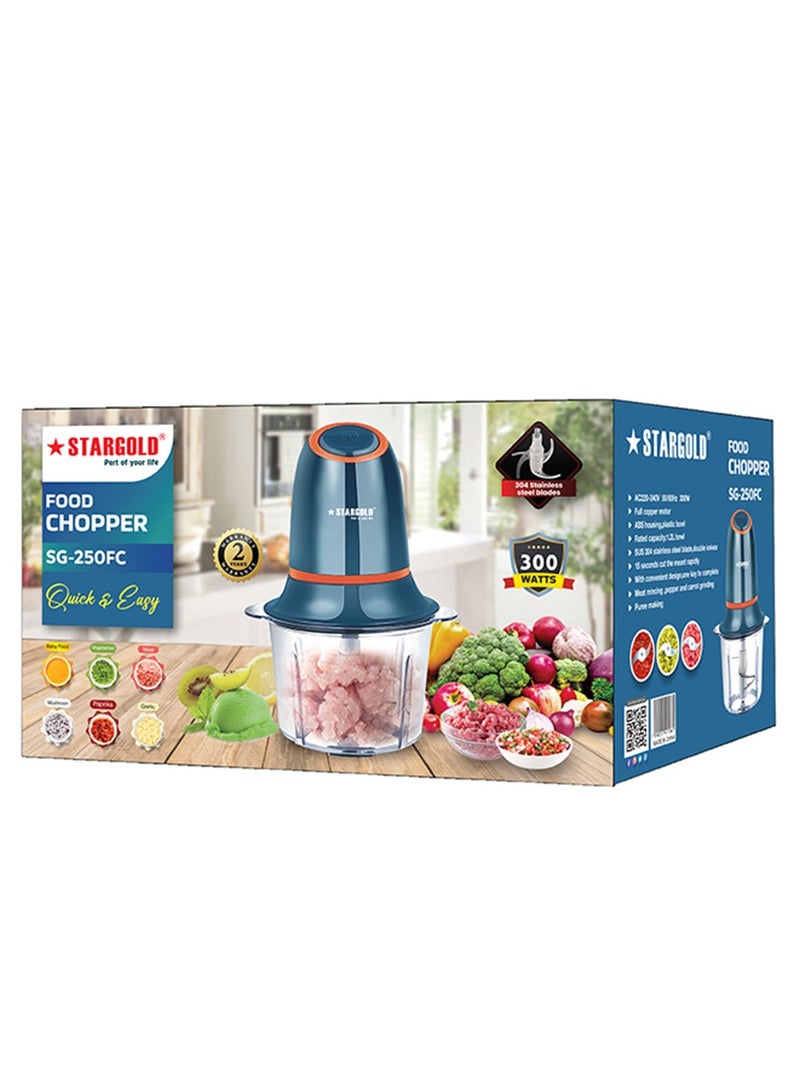 ستارجولد قطاعة طعام بقدرة 300 وات وسعة 1.2 لتر، شفرة 304 من الفولاذ المقاوم للصدأ، محرك نحاسي كامل - Image 2