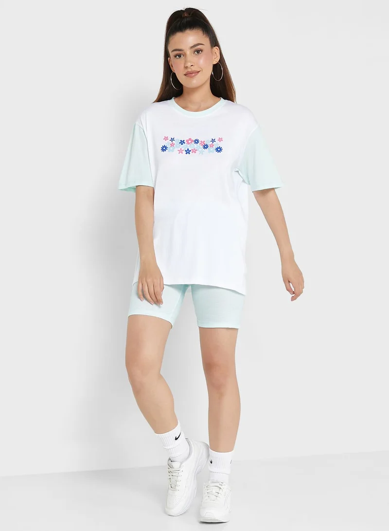Ginger Colourblock Graphic Tee & Shorts Set