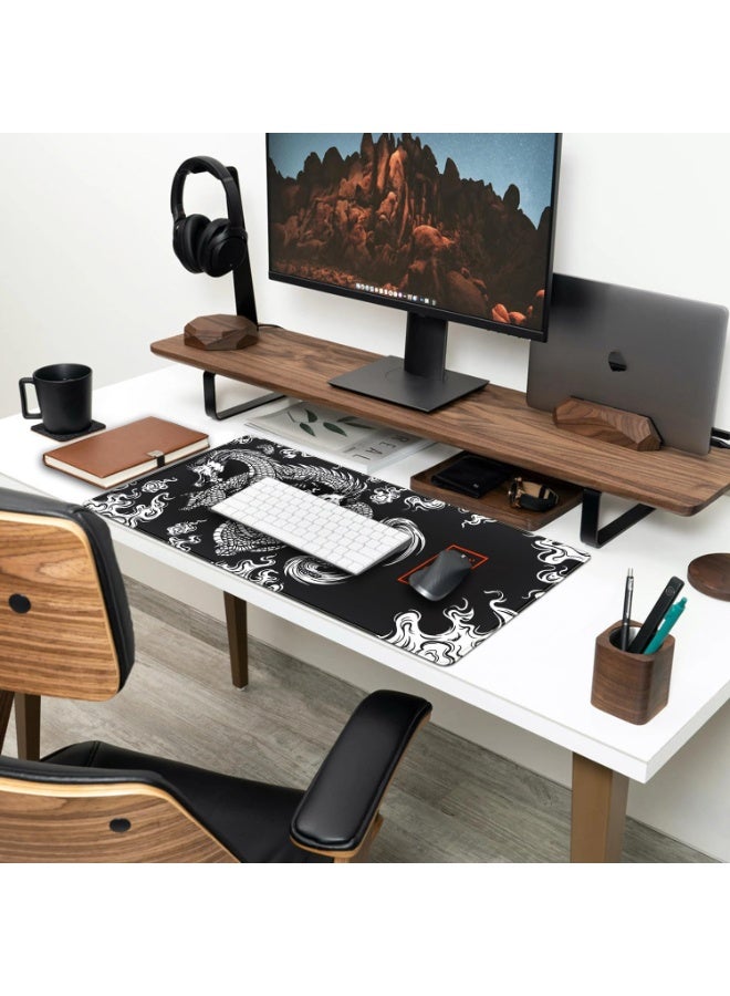 Black Mechanical Mouse Pad Japanese Dragon Design White XL Large Black Mouse Pad Anime Design Large Gaming Mouse Pad for Men Desk Pad with Stitched Edges and Large Non-Slip Computer Mat, 70 x 30 cm x 2 mm - Suitable for Gamers, Designers, Programmers  - Image 2