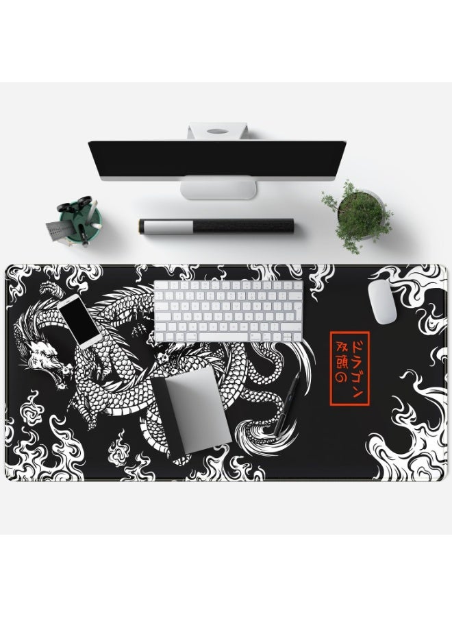 Black Mechanical Mouse Pad Japanese Dragon Design White XL Large Black Mouse Pad Anime Design Large Gaming Mouse Pad for Men Desk Pad with Stitched Edges and Large Non-Slip Computer Mat, 70 x 30 cm x 2 mm - Suitable for Gamers, Designers, Programmers  - Image 5