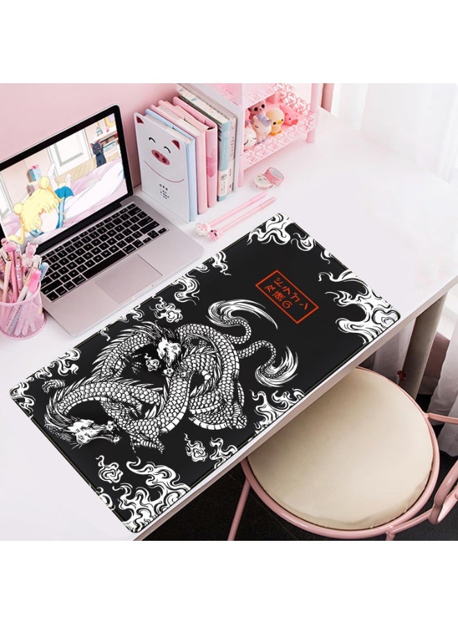 Black Mechanical Mouse Pad Japanese Dragon Design White XL Large Black Mouse Pad Anime Design Large Gaming Mouse Pad for Men Desk Pad with Stitched Edges and Large Non-Slip Computer Mat, 70 x 30 cm x 2 mm - Suitable for Gamers, Designers, Programmers  - Image 4