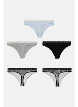 CXL by Christian Lacroix Women 5 Piece Brand Logo Thong Panties, White Combo  - Image 2