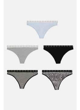 CXL by Christian Lacroix Women 5 Piece Brand Logo Thong Panties, White Combo  - Image 1
