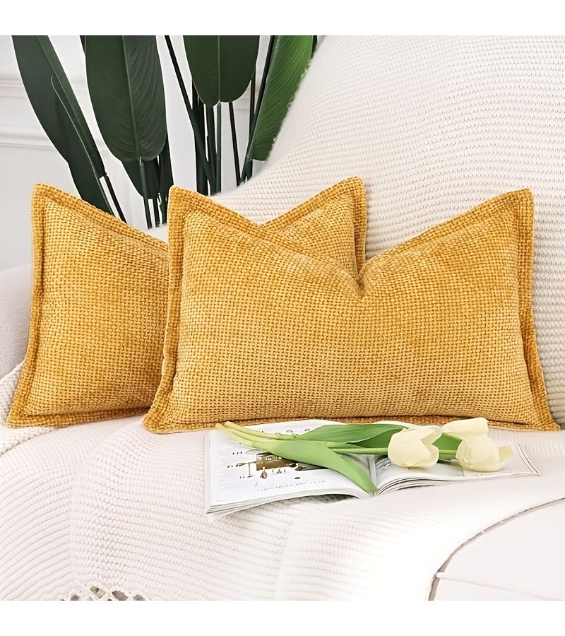 Yellow Square Rectangular Pillow Set 2pcs 45x45cm for Sofa Hotel Decoration - Image 1