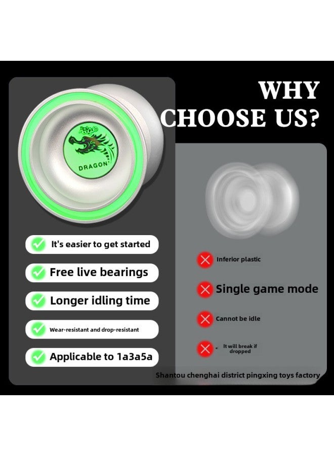 Yo-Yo Professional Senior Yo-Yo Game Special Night Luminous Super Long Sleep Children Fam Yoyo Ball 1a-Color:Deluxe Version: Luminous Inner Ring-silver Dragon Yo-yo - Image 3