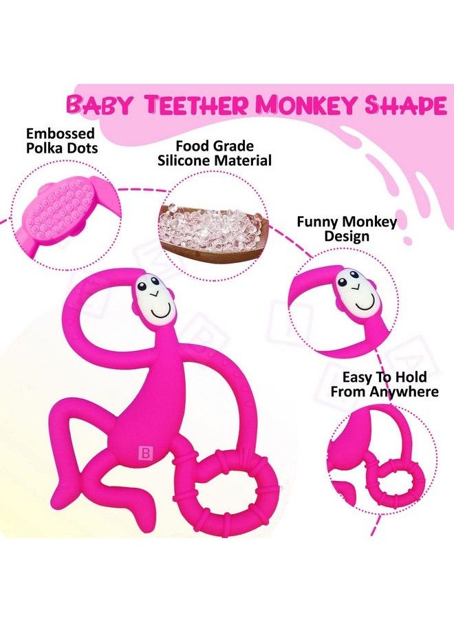 BEMBIKA Baby Teether Toys Monkey Shape Baby Teether Silicone Baby Teether Keys Baby Teether Toothbrush (Pink Color).  - Image 3