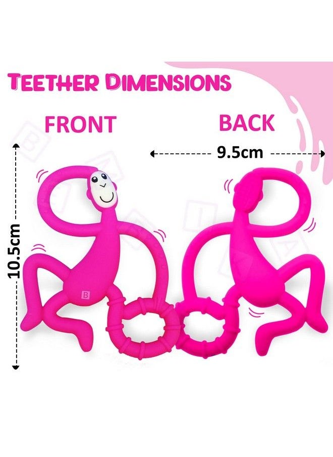 BEMBIKA Baby Teether Toys Monkey Shape Baby Teether Silicone Baby Teether Keys Baby Teether Toothbrush (Pink Color).  - Image 4