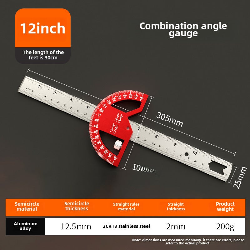 Multifunctional Angle Gauge Protractor Woodworking Measuring Tool Metric-inch Line Ruler Measuring Angle Gauge Activity Right Angle Ruler(Magnetic angle ruler 12 inch) - Image 1