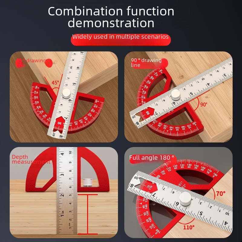Multifunctional Angle Gauge Protractor Woodworking Measuring Tool Metric-inch Line Ruler Measuring Angle Gauge Activity Right Angle Ruler(Magnetic angle ruler 12 inch) - Image 3