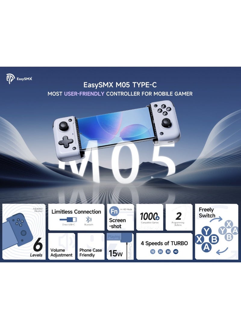 EasySMX Classic Gamepad EasySMX M05 Mobile Gaming Controller Bluetooth for Android / iPhone 15 Series (USB-C) with Hall Trigger Advanced Vibration 6-Levels Adjustable Plug & Play Light Weight Ergonomics - Image 3