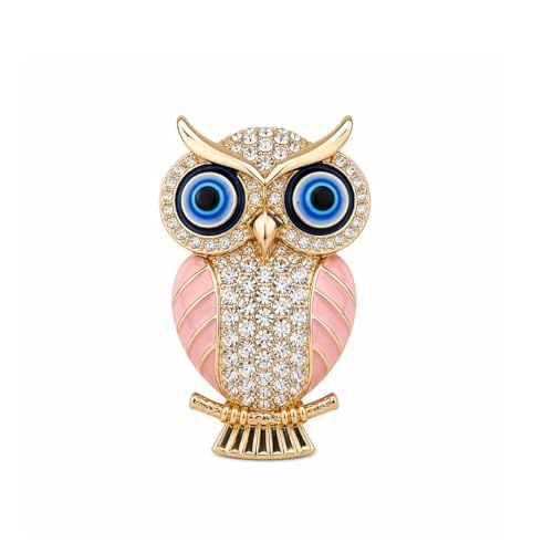 BLUE BEADS Gold with Evil Eye Crystal Rhinestone Sparkling Owl Fridge Sticker Magnet - Sign of Good Luck & Protection (Pink) - Image 1