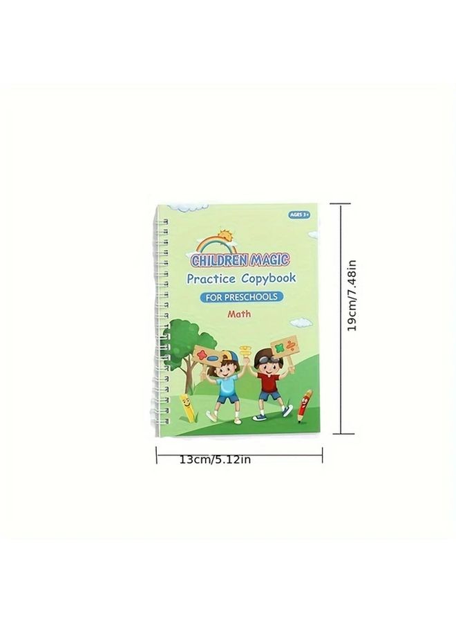 كتب ممارسة السحر للأطفال لمرحلة ما قبل المدرسة - الرياضيات والحروف الأبجدية للأعمار من 3 إلى 8 سنوات، مجموعة واحدة تحتوي على 11 قطعة: 4 كتب، قلم واحد، 5 عبوات حبر بديلة، حامل قلم واحد. كتب تعليمية سحرية للأطفال، أدوات مساعدة في الكتابة التعليمية. - Image 3