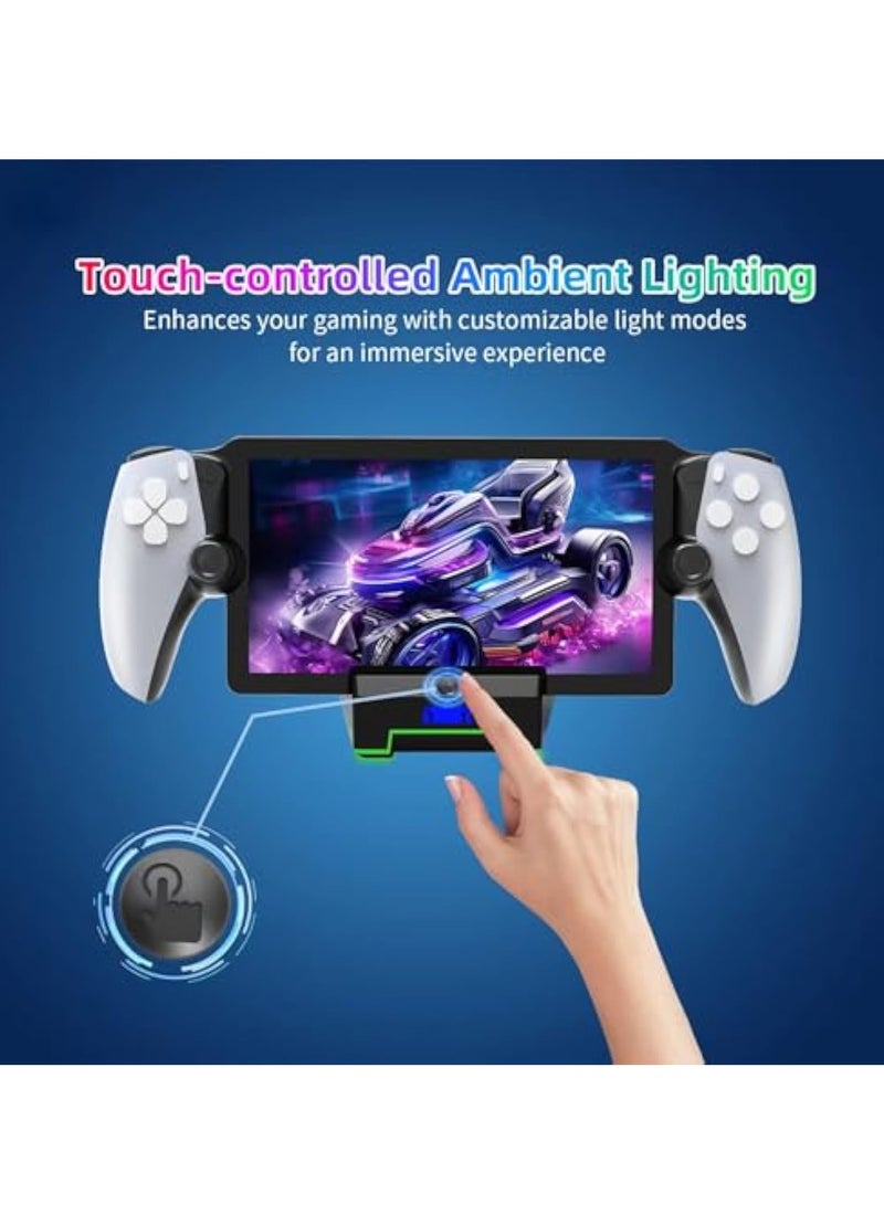 SOLARAE محطة شحن لجهاز PS Portal Remote Player، قاعدة شحن مغناطيسية لجهاز PS5، محطة شحن سريعة لجهاز PS5 Portal، مع 5 أوضاع إضاءة RGB، حامل يدوي لجهاز بلاي ستيشن بورتال - Image 3