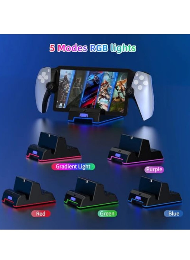 SOLARAE محطة شحن لجهاز PS Portal Remote Player، قاعدة شحن مغناطيسية لجهاز PS5، محطة شحن سريعة لجهاز PS5 Portal، مع 5 أوضاع إضاءة RGB، حامل يدوي لجهاز بلاي ستيشن بورتال - Image 2