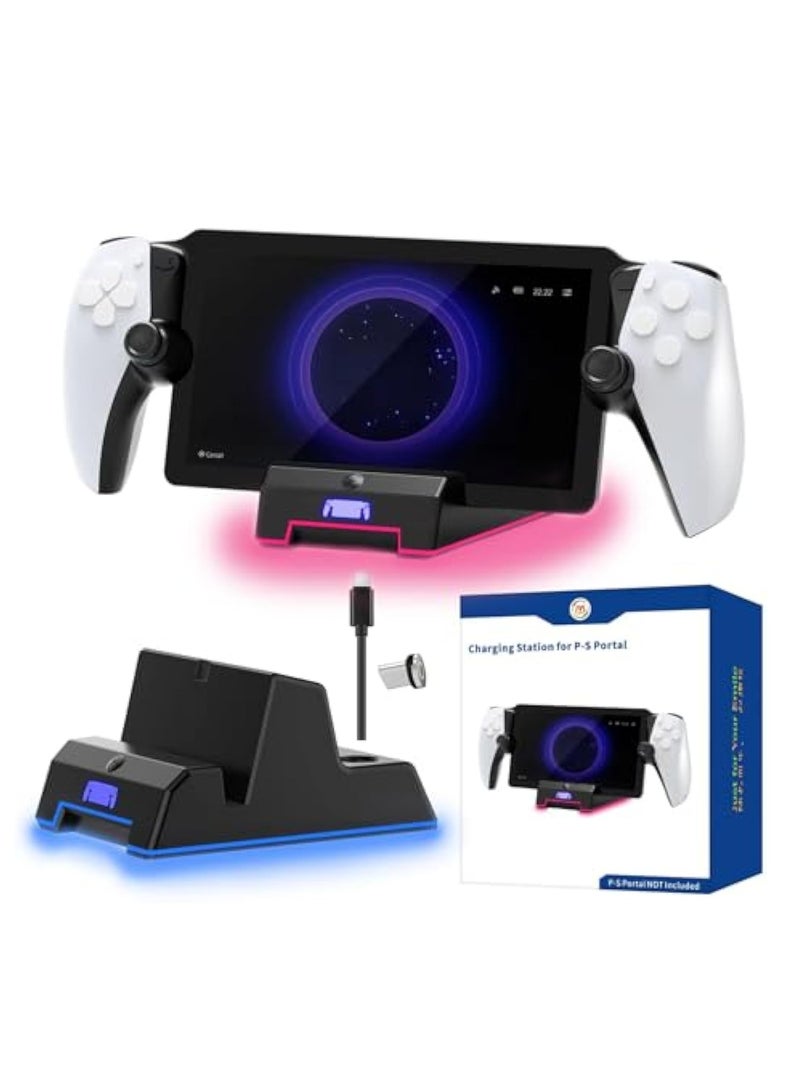 SOLARAE محطة شحن لجهاز PS Portal Remote Player، قاعدة شحن مغناطيسية لجهاز PS5، محطة شحن سريعة لجهاز PS5 Portal، مع 5 أوضاع إضاءة RGB، حامل يدوي لجهاز بلاي ستيشن بورتال - Image 1