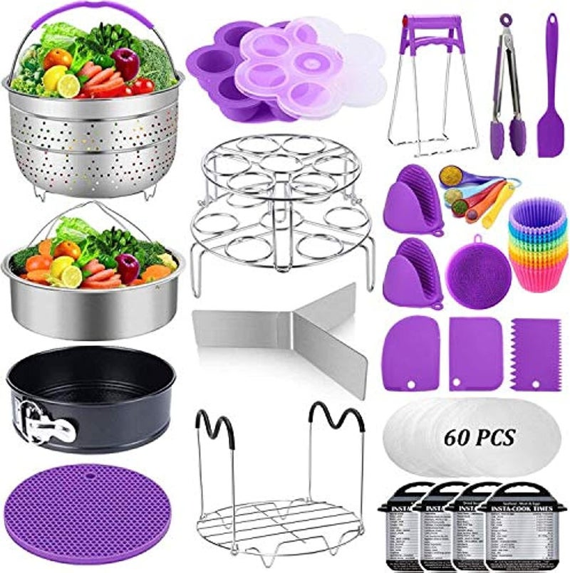 Sugaroom Accessories for Instant Pot, 100 PCS Pressure Cooker Accessories Set Compatible with Instant Pot Accessories 6 qt 8 quart-2 Steamer Baskets, Springform Pan, Egg Rack, Egg Bites Mold and More - Image 1
