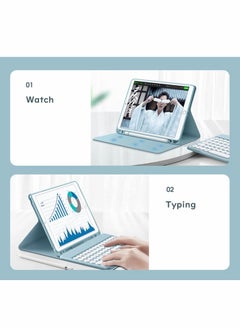 Y&D Keyboard for Galaxy Tab S8 2022 / S7 2020 11 Inch (SM-X700/X706/T870/T875/T878) Case Cute Color Round Key Wireless Detachable Bluetooth Cover with Pen Holder (MintGreen)  - Image 5