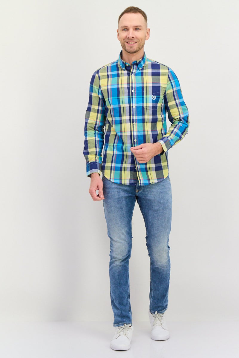 Chaps Men Regular Fit Checkered Long Sleeve Casual Shirt, Turqioce  Combo - Image 3