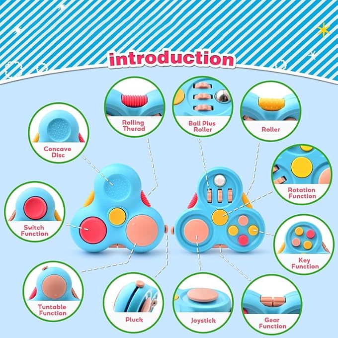 MIANQI Retro Fidget Pad Controller , Stress Relief Toys for Adults & Kids , Handheld Sensory Fidget Toy with 6 Functions , Stress Relief Cube Clicker Controller (YZ39-blue) - Image 3