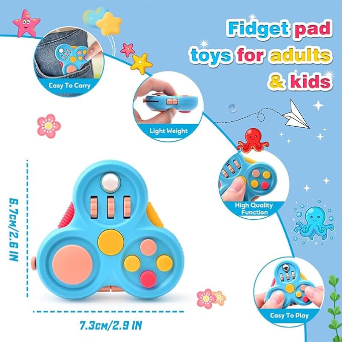 MIANQI Retro Fidget Pad Controller , Stress Relief Toys for Adults & Kids , Handheld Sensory Fidget Toy with 6 Functions , Stress Relief Cube Clicker Controller (YZ39-blue) - Image 4