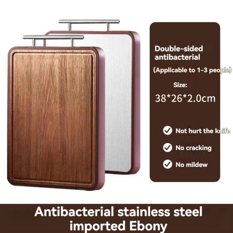 Ebony cutting board Antibacterial and mildew-proof household stainless steel double-sided chopping board Solid wood hotel cutting board - Image 2