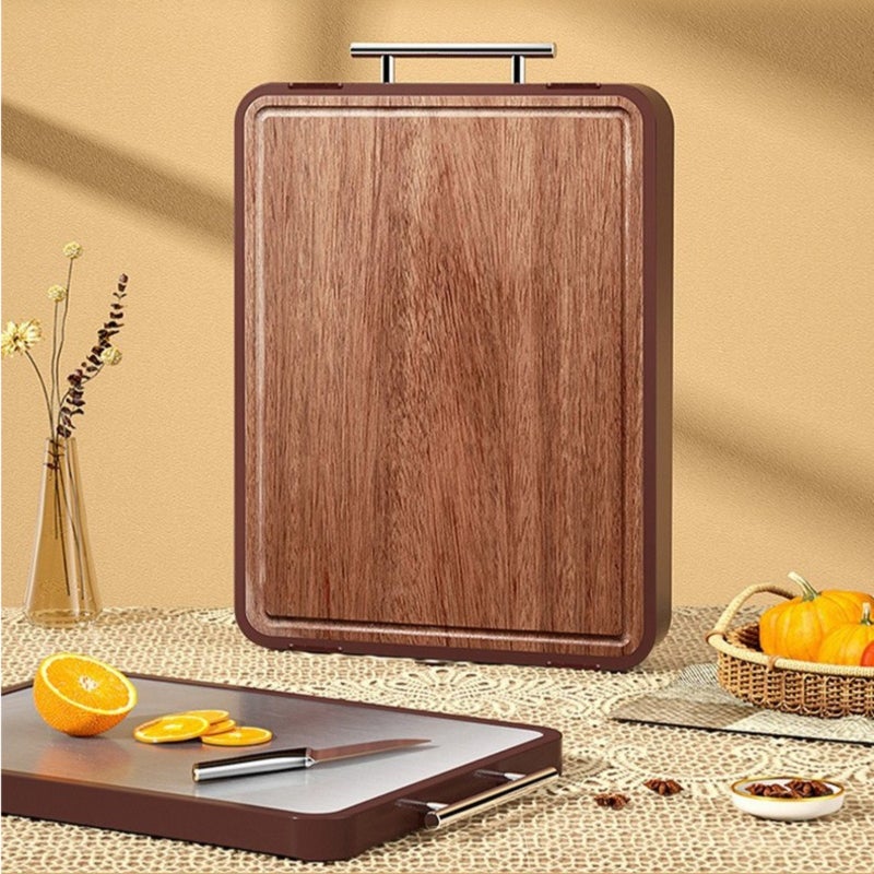 Ebony cutting board Antibacterial and mildew-proof household stainless steel double-sided chopping board Solid wood hotel cutting board - Image 4