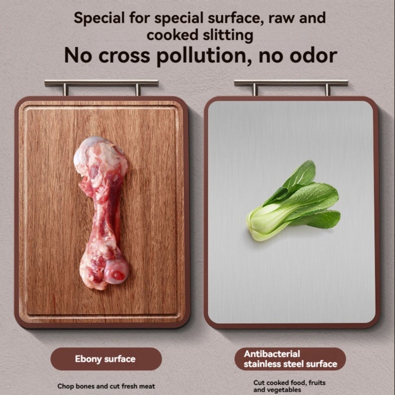 Ebony cutting board Antibacterial and mildew-proof household stainless steel double-sided chopping board Solid wood hotel cutting board - Image 3
