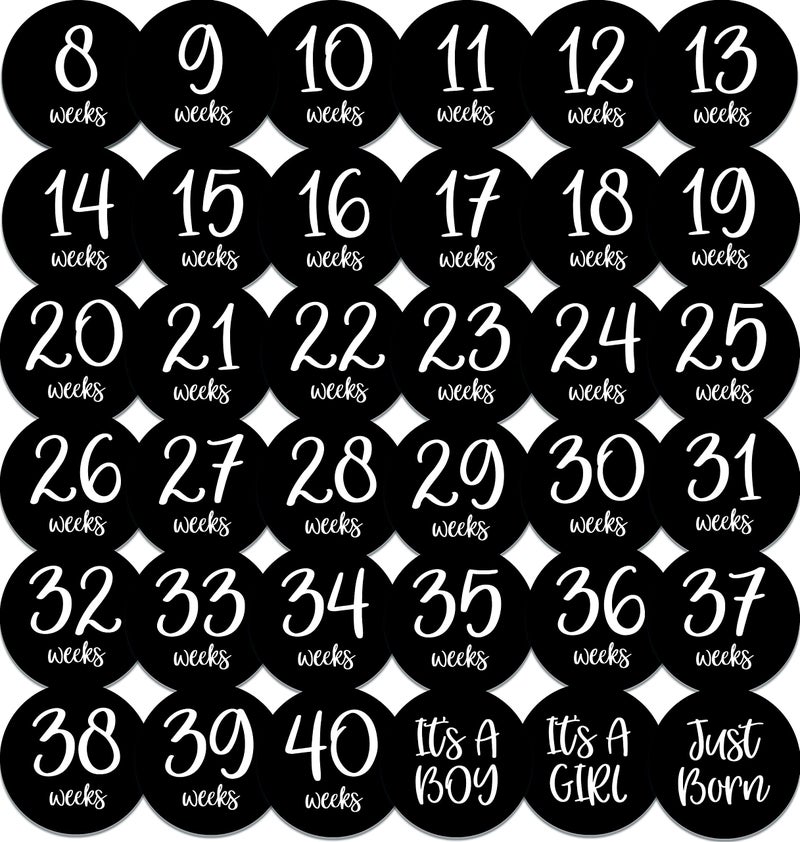 Months In Motion Pregnancy Weekly Belly Growth Stickers - Week to Week Pregnant Expecting Photo Prop - Maternity Keepsake - Baby Bump - Large Set of 36 Weekly Photo Sticker - Image 1
