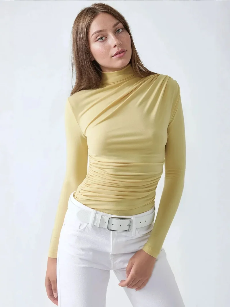 HICCUP High Collar Drape Detail Blouse