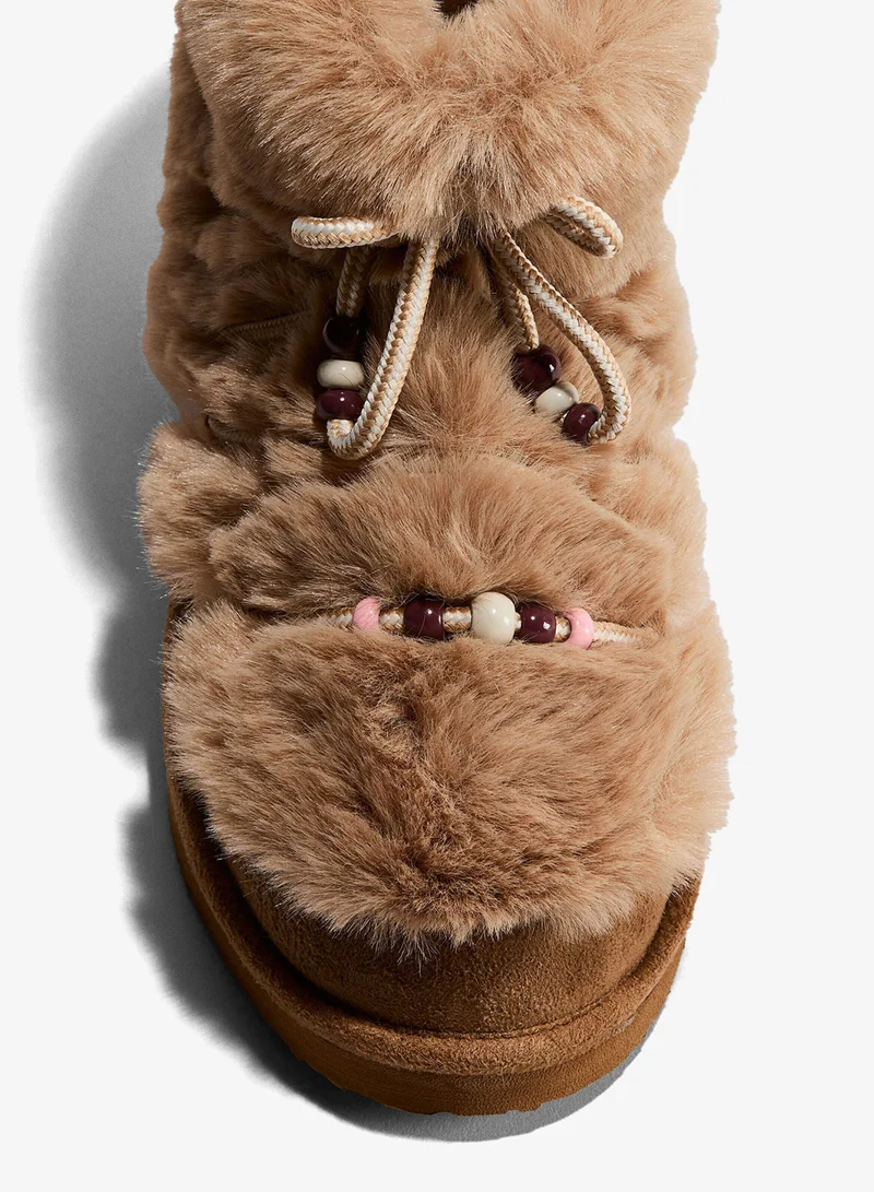 H&M Bead-detail fluffy snow boots