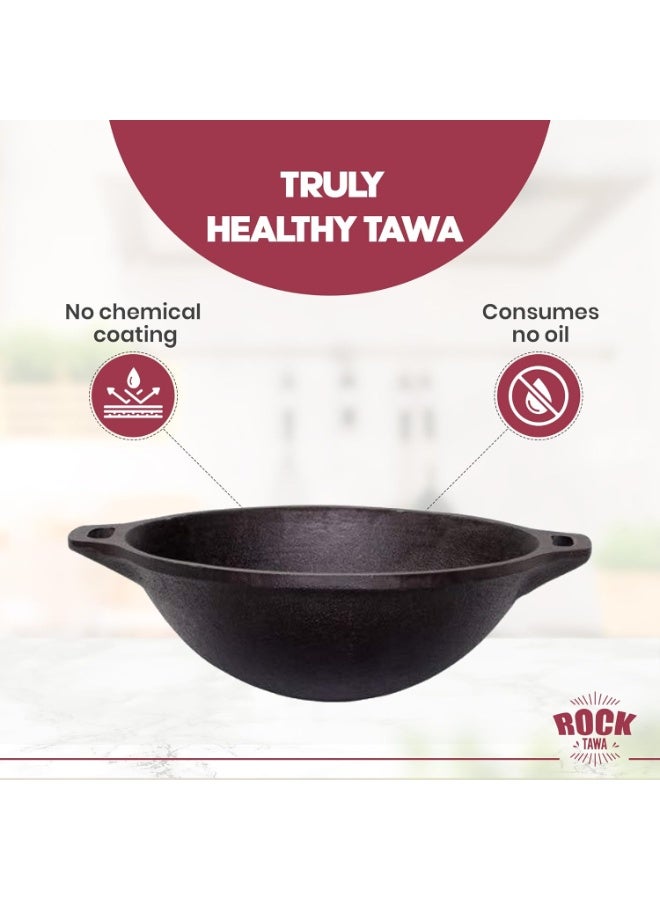 Rock Tawa مقلاة روك تاوا مقاس 11 بوصة (حديد زهر متبل مسبقًا) أسود - Image 4