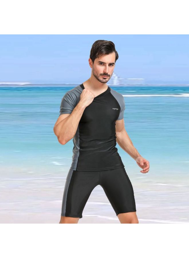 إسكدنيا بدلة سباحة للرجال بدلة سباحة رياضية مقسمة مقاس كبير سراويل سباحة خمس نقاط للحماية من الشمس بدلة سباحة للشاطئ - اللون: أسود وأزرق - - Image 3