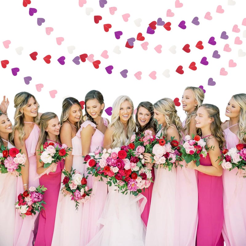 burgleda Hot-Pink Purple-Red Valentines Party-Decorations Heart-Garland - 62ft Women Girl Streamers Banner,Mothers Day Birthday Bachelorette Engagement Bridal Baby Shower Backdrop Decor Supplies Burgleda - Image 4