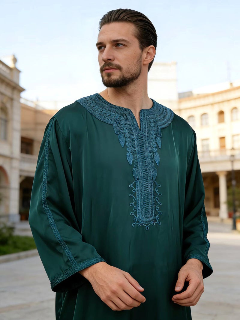 New Style Embroidered Mid-Sleeve Men's Top with Side Pockets