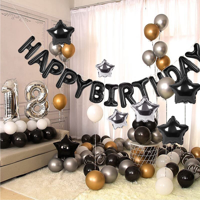 CANREVEL Happy Birthday Banner 13pcs 16 Inch Mylar Foil Letters with 12pcs Star Balloons Birthday Party Decorations - 3D Black - Image 5